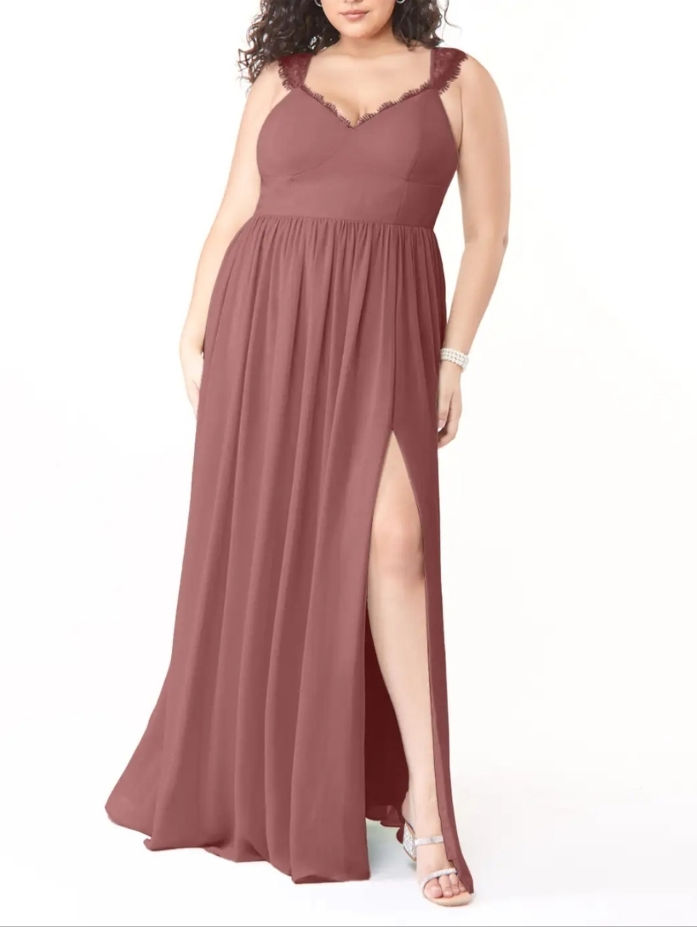 Azazie Cleobella Desert Rose A-Line Sweetheart Lace Chiffon Dress